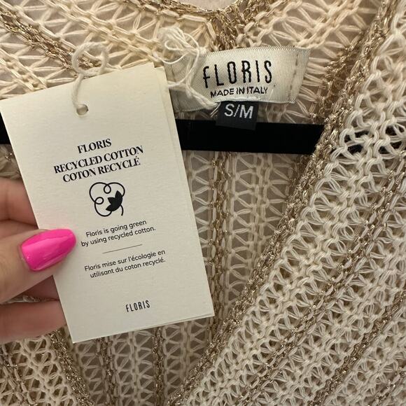 NWT Italian Floris Knit Metallic Striped Maxi Cover-Up Dress – Beige/Gold – S/M - Picture 2 of 11